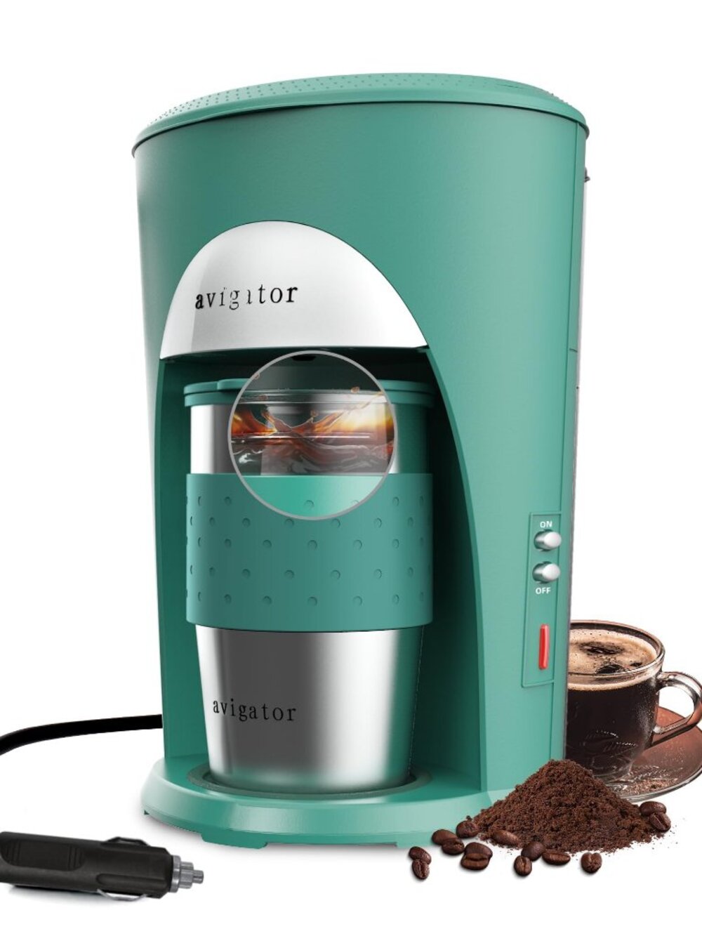 NEW SEALED Avigator 12V Portable Travel Coffee Maker Car RV Camping W/ Mug Green